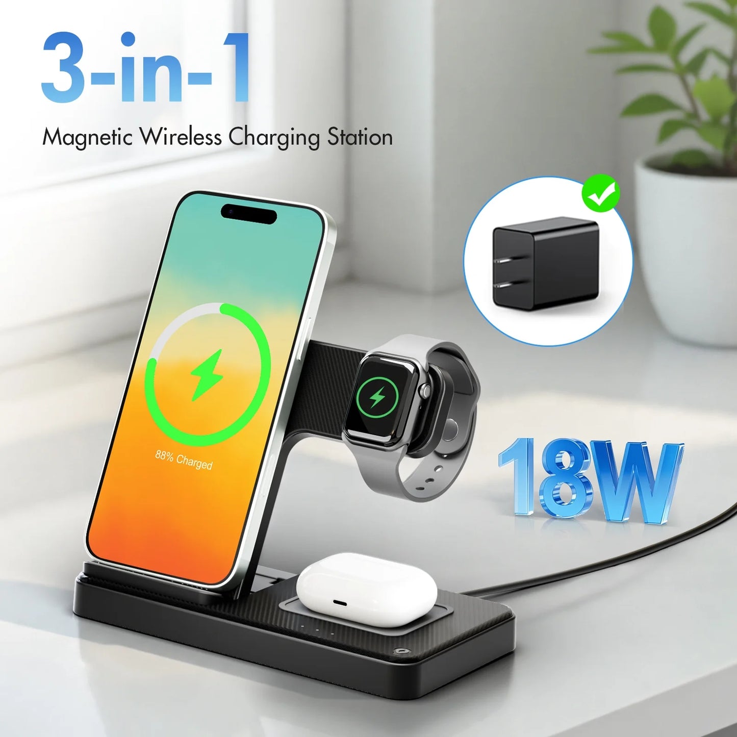 Charging Station,Wirelss Charger,Magnetic Charging Station Compatible with Iphone 17 16 15 14 13 12 11 Pro Max XS Xr,For Iwatch Series 9 8 7 6 5 4 3 2 Se,For Airpods 3 2 Pro